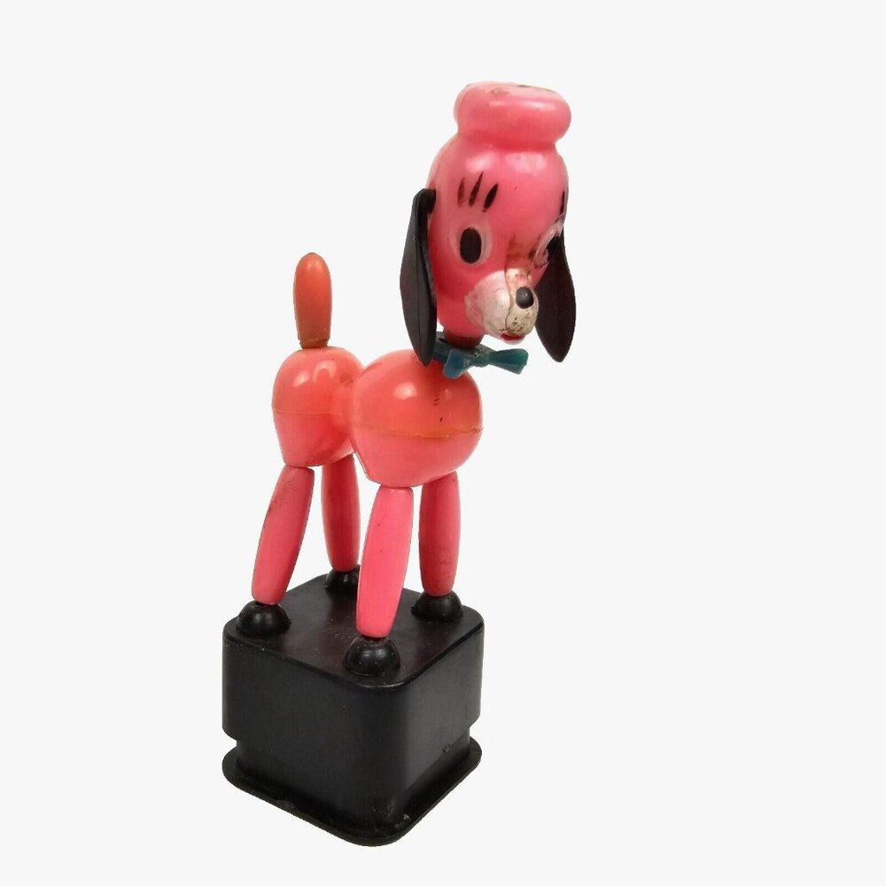 Collapsible Finger Puppet Pink Poodle Dog Vintage Imperial Toy 1970s Hong Kong